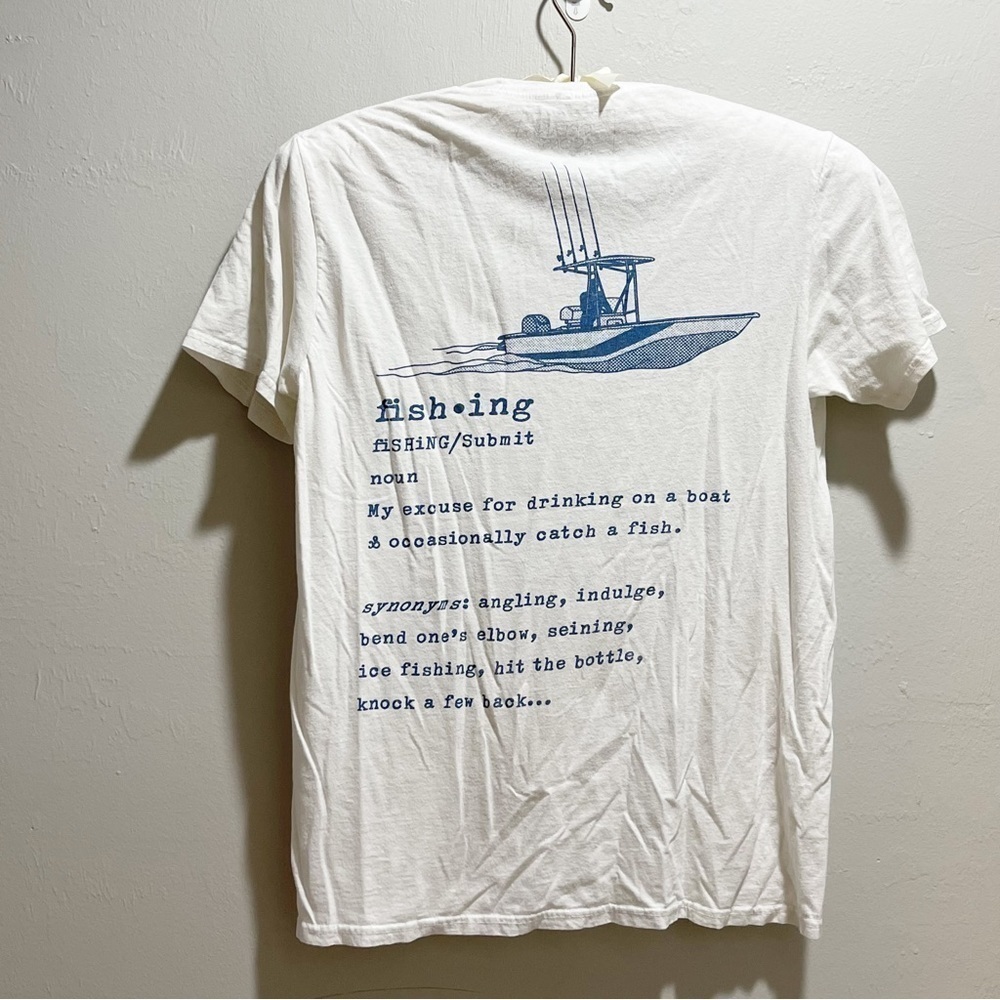 OCEAN & COAST Women’s Blue White Fishing Graphic Tee Short Sleeve Cotton Size M